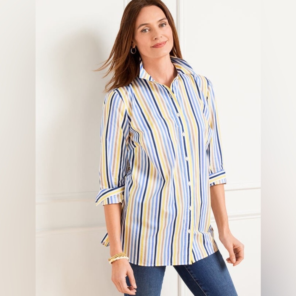 Talbots‎ COTTON BUTTON FRONT SHIRT - SPRING FLING STRIPE EUC!